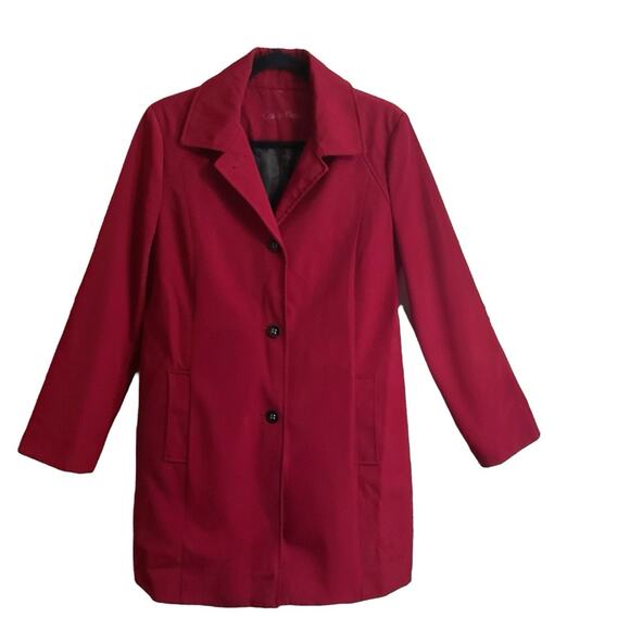 Calvin Klein Women's Crimson Red Button Front Trench Coat Jacket Classic SZ 16 - Picture 1 of 12